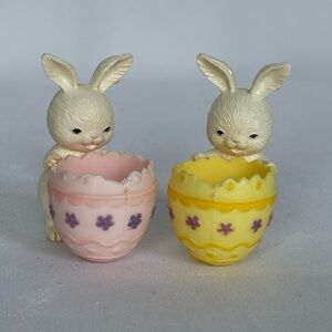 Set of Vintage 2.5 in Easter Bunnies Holding Eggshells